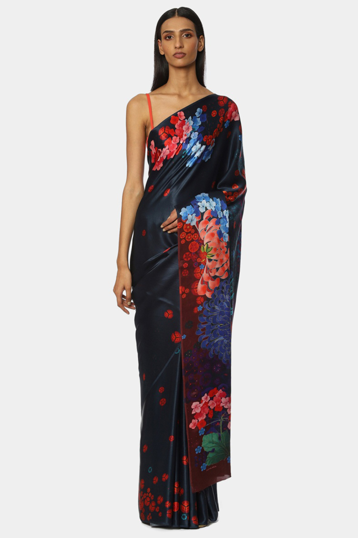 Cobalt Blue Georgette Satin Wedding Saree by Satya Paul at Pernia's Pop Up Shop