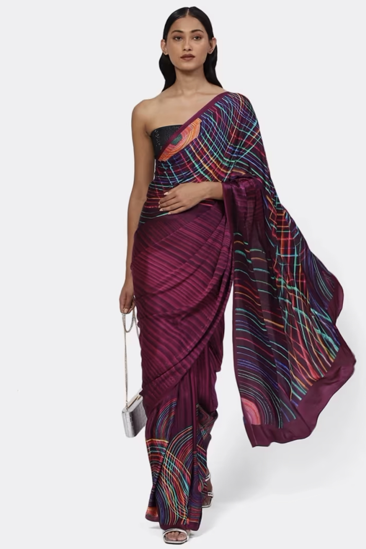 Multi-Colored Satin Georgette Embellished Wedding Saree by Satya Paul at Pernia's Pop Up Shop