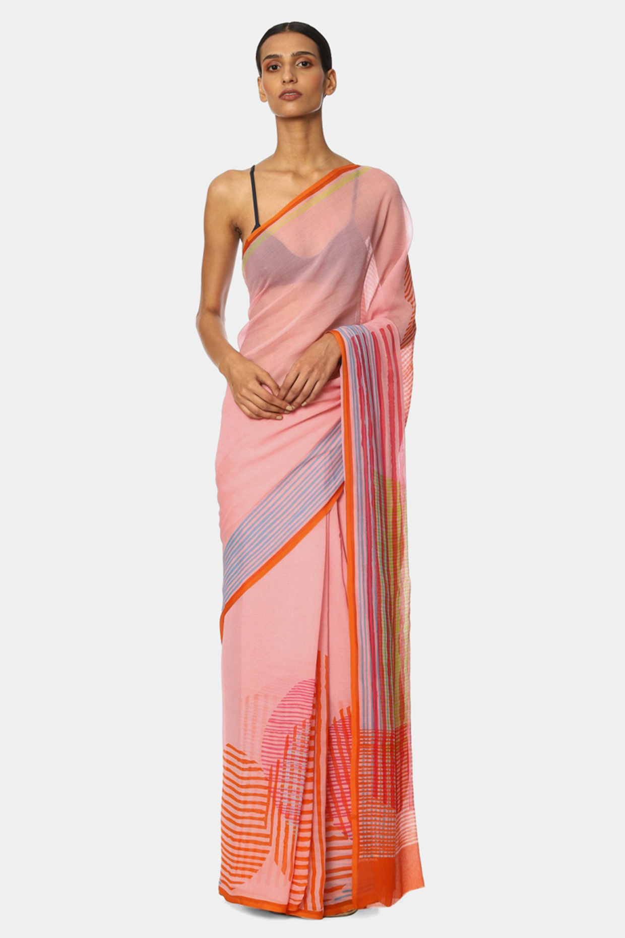 Soft Pink Chiffon Geometric Printed Party Wear Saree by Satya Paul at Pernia's Pop Up Shop
