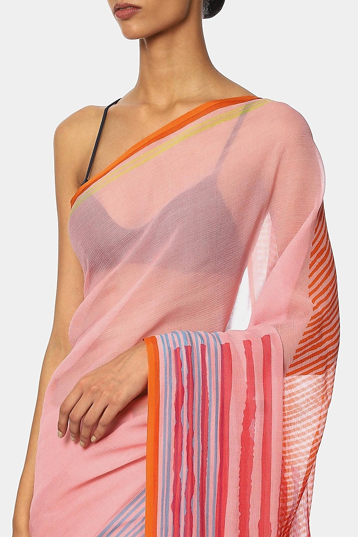 Soft Pink Chiffon Geometric Printed Party Wear Saree by Satya Paul at Pernia's Pop Up Shop