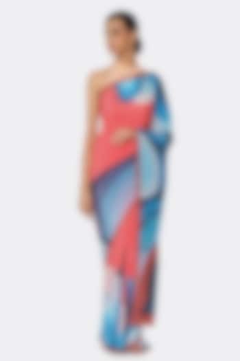 Pink & Blue Silk Crepe Party Wear Saree by Satya Paul at Pernia's Pop Up Shop