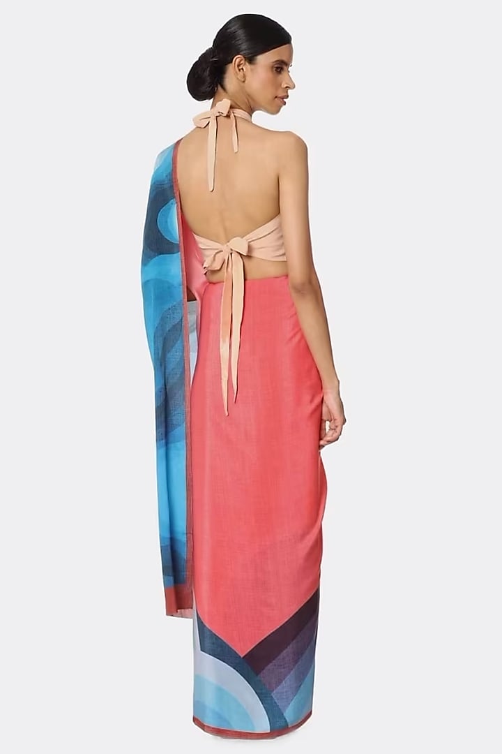 Pink & Blue Silk Crepe Party Wear Saree by Satya Paul at Pernia's Pop Up Shop