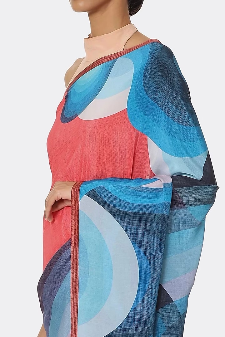 Pink & Blue Silk Crepe Party Wear Saree by Satya Paul at Pernia's Pop Up Shop