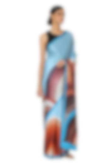 Powder Blue Satin Georgette Printed Party Wear Saree by Satya Paul at Pernia's Pop Up Shop