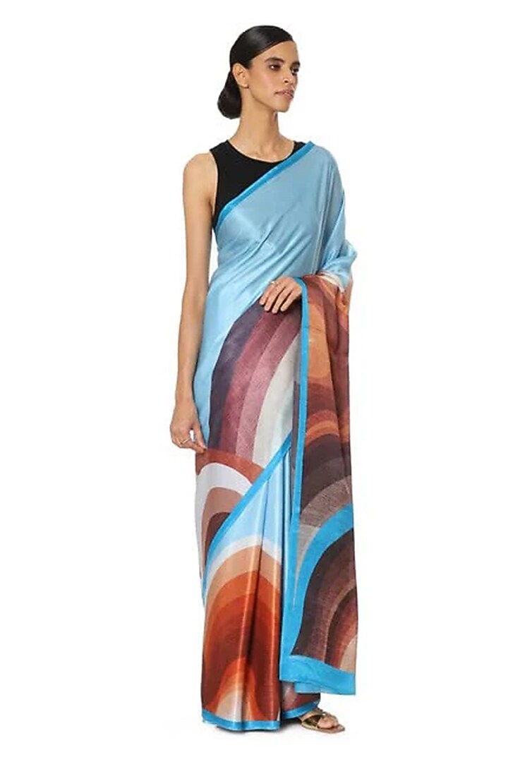 Powder Blue Satin Georgette Printed Party Wear Saree by Satya Paul at Pernia's Pop Up Shop