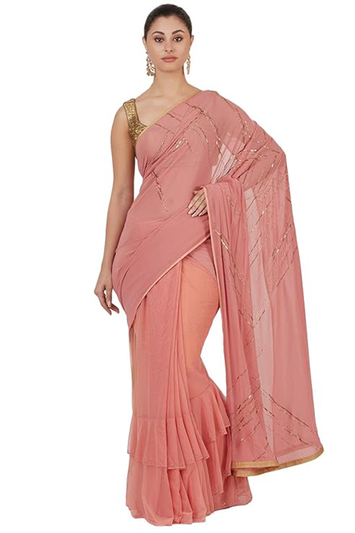 Peach Net Georgette Wedding Saree by Satya Paul at Pernia's Pop Up Shop