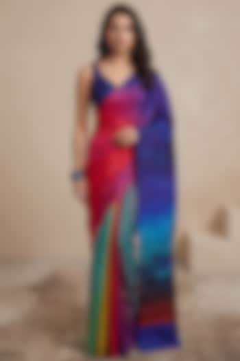 Ink Blue Silk Crepe Party Wear Saree by Satya Paul at Pernia's Pop Up Shop