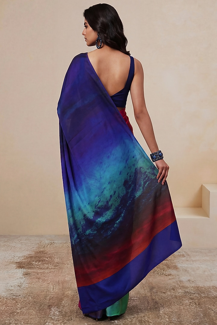 Ink Blue Silk Crepe Party Wear Saree by Satya Paul at Pernia's Pop Up Shop