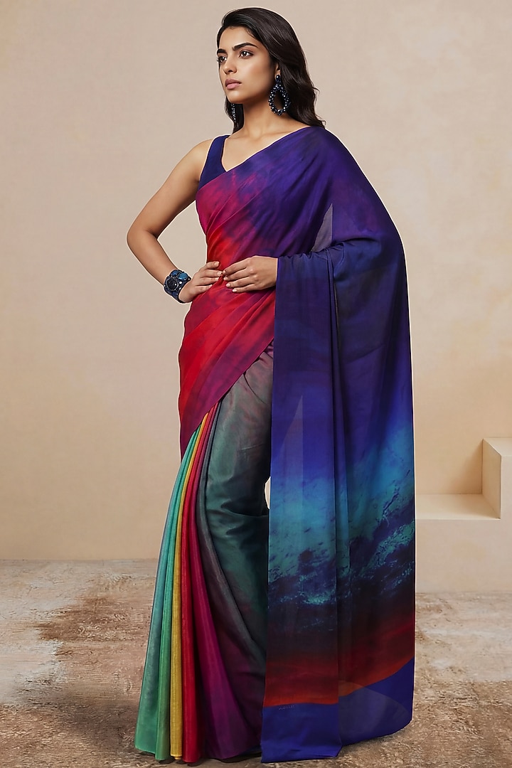 Ink Blue Silk Crepe Party Wear Saree by Satya Paul at Pernia's Pop Up Shop