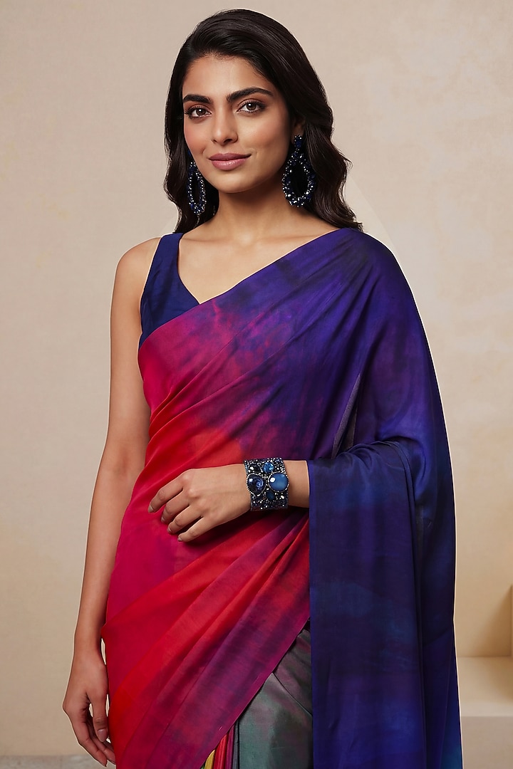Ink Blue Silk Crepe Party Wear Saree by Satya Paul at Pernia's Pop Up Shop