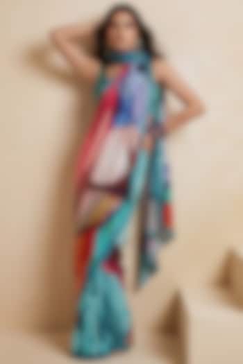 Powder Blue Silk Crepe Party Wear Saree by Satya Paul at Pernia's Pop Up Shop