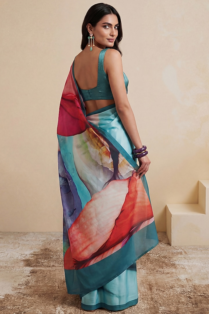 Powder Blue Silk Crepe Party Wear Saree by Satya Paul at Pernia's Pop Up Shop