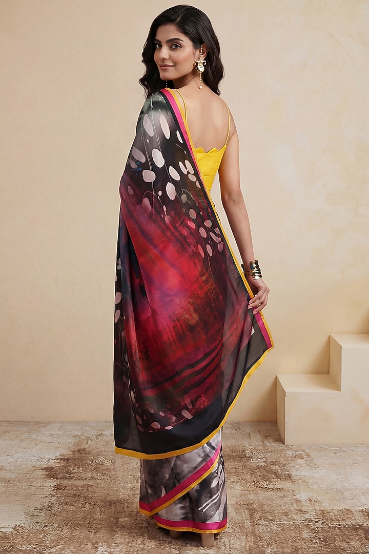 Black & Red Georgette Satin Party Wear Saree by Satya Paul at Pernia's Pop Up Shop