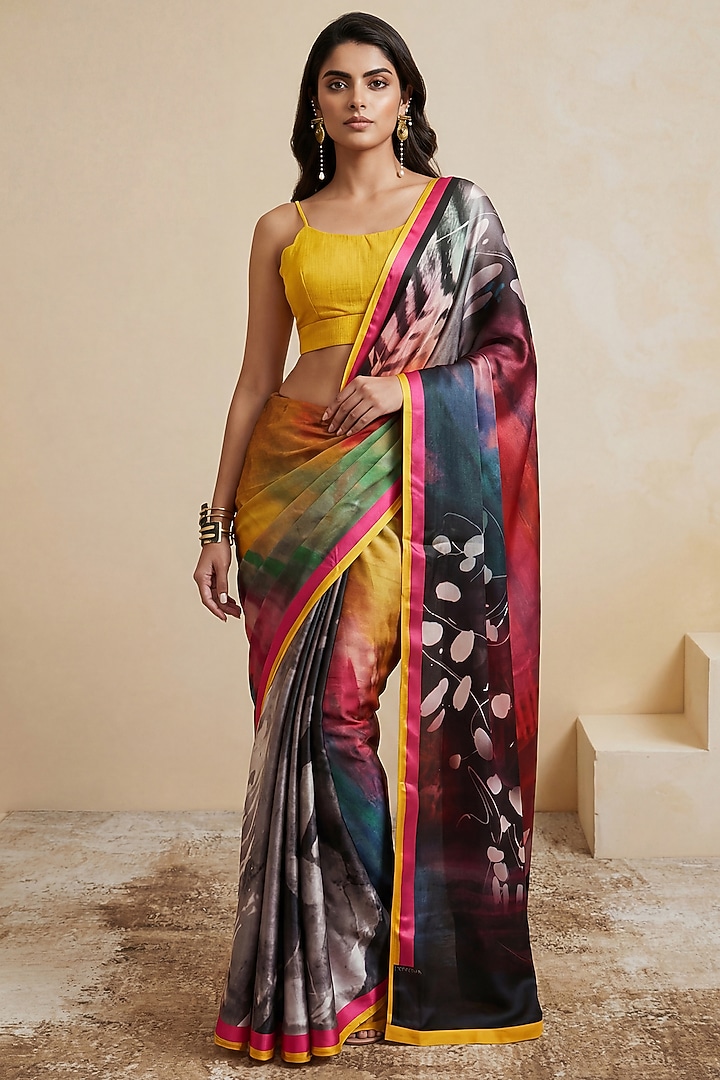 Black & Red Georgette Satin Party Wear Saree by Satya Paul at Pernia's Pop Up Shop