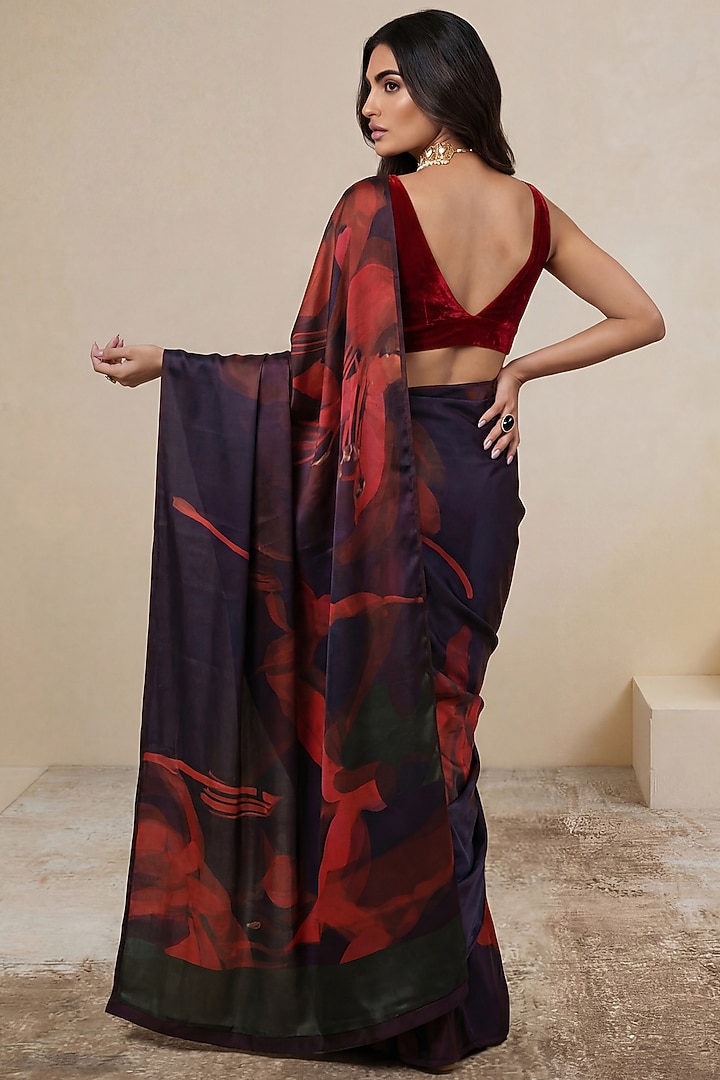 Violet Georgette Satin Party Wear Saree by Satya Paul at Pernia's Pop Up Shop