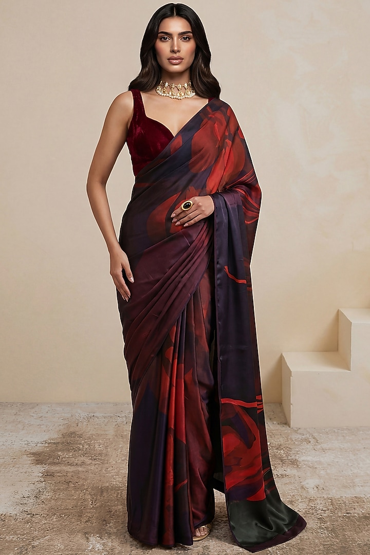 Violet Georgette Satin Party Wear Saree by Satya Paul at Pernia's Pop Up Shop