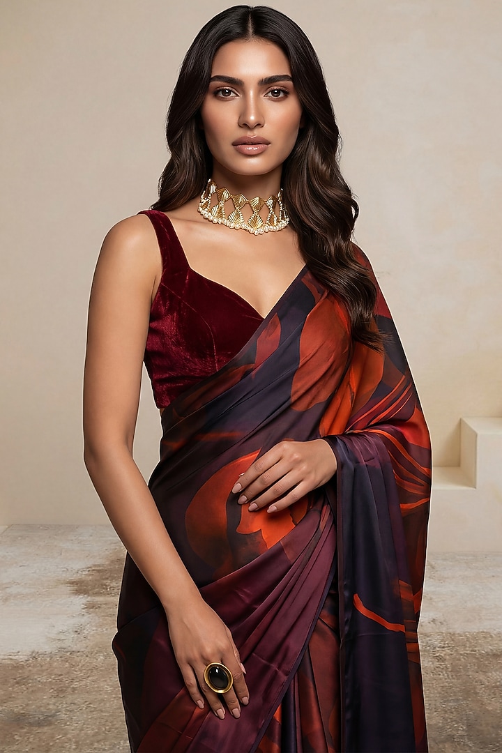 Violet Georgette Satin Party Wear Saree by Satya Paul at Pernia's Pop Up Shop
