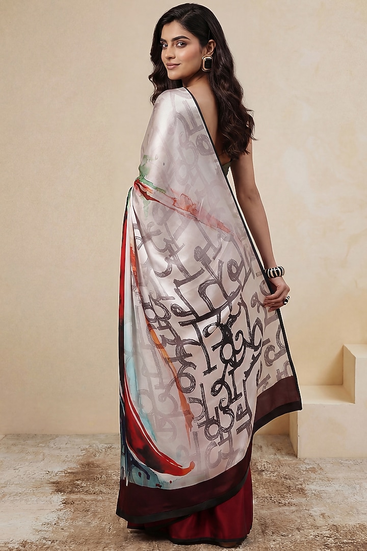 White Georgette Satin Party Wear Saree by Satya Paul at Pernia's Pop Up Shop