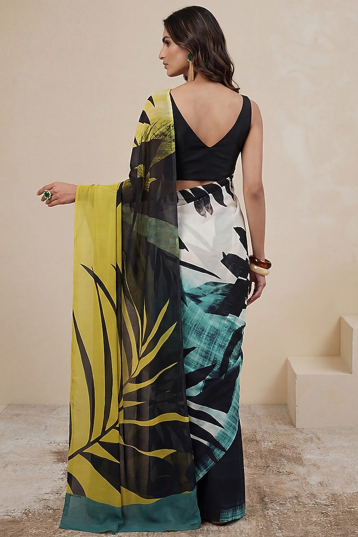 Light Olive Green Silk Crepe Party Wear Saree by Satya Paul at Pernia's Pop Up Shop