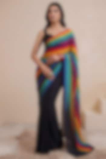 Black Silk Crepe Party Wear Saree by Satya Paul at Pernia's Pop Up Shop