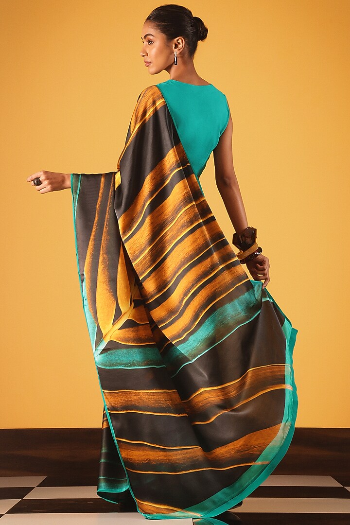 Black Georgette Satin Party Wear Saree by Satya Paul at Pernia's Pop Up Shop