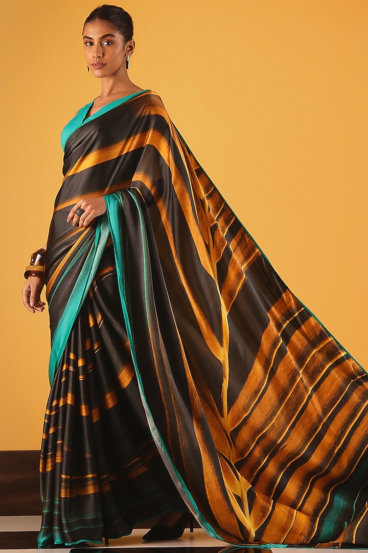 Black Georgette Satin Party Wear Saree by Satya Paul at Pernia's Pop Up Shop