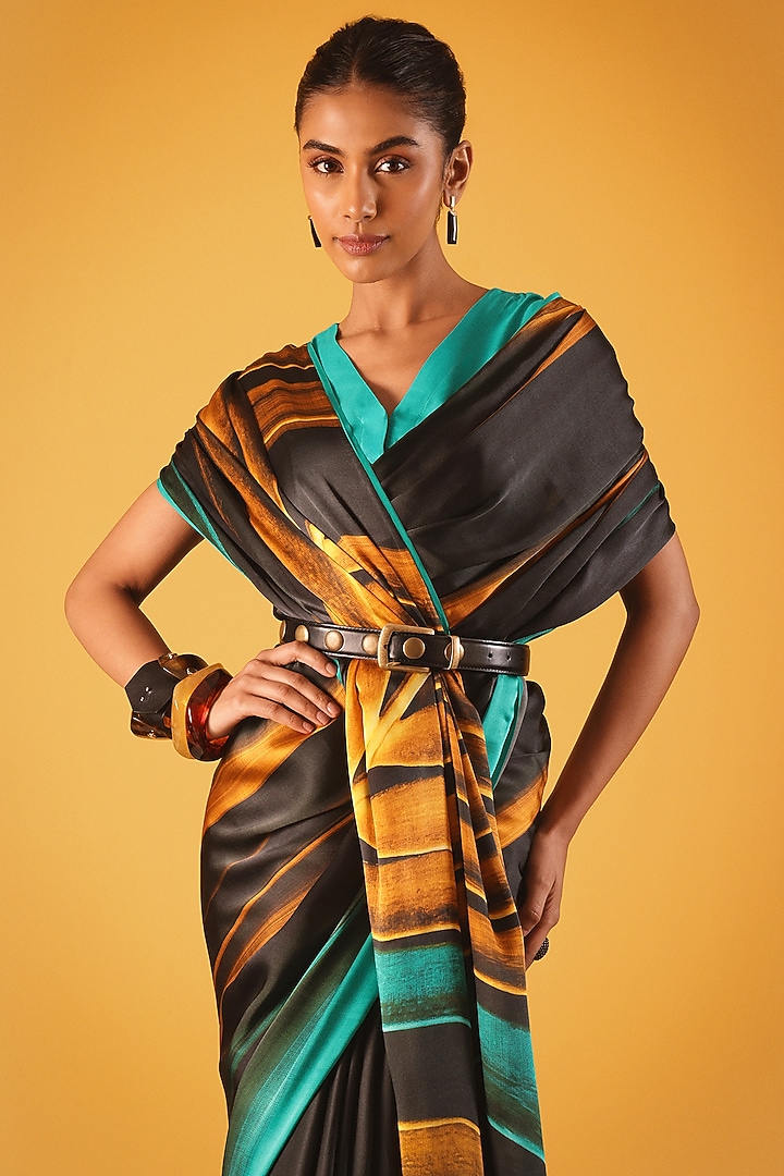 Black Georgette Satin Party Wear Saree by Satya Paul at Pernia's Pop Up Shop