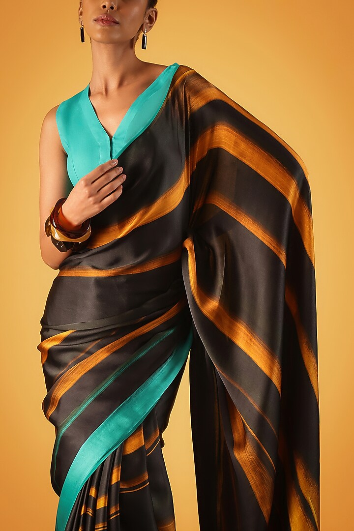 Black Georgette Satin Party Wear Saree by Satya Paul at Pernia's Pop Up Shop