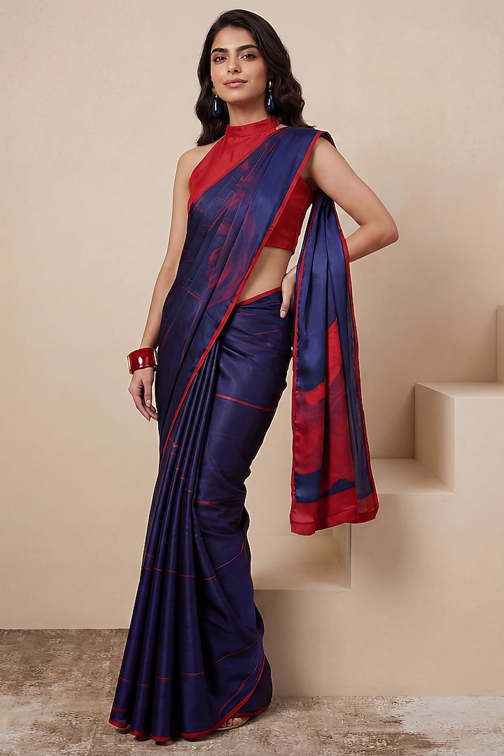 Deep Purple Georgette Satin Party Wear Saree by Satya Paul at Pernia's Pop Up Shop