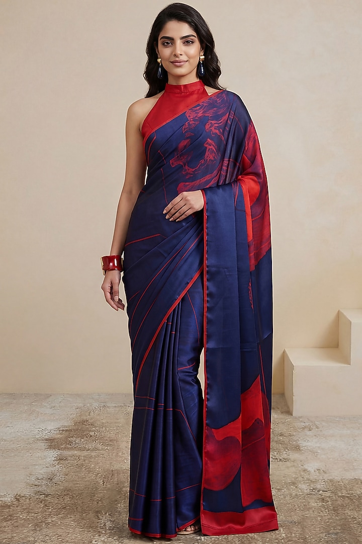 Deep Purple Georgette Satin Party Wear Saree by Satya Paul at Pernia's Pop Up Shop