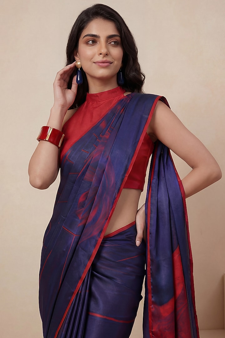 Deep Purple Georgette Satin Party Wear Saree by Satya Paul at Pernia's Pop Up Shop
