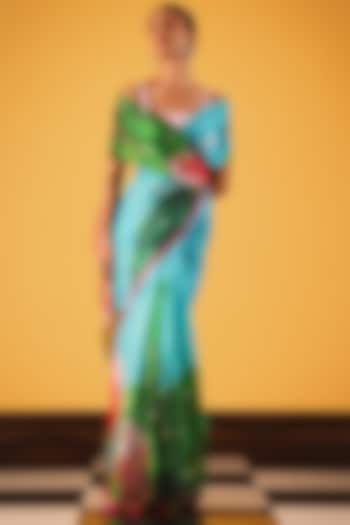 Powder Blue Kota Silk Printed Party Wear Saree by Satya Paul at Pernia's Pop Up Shop