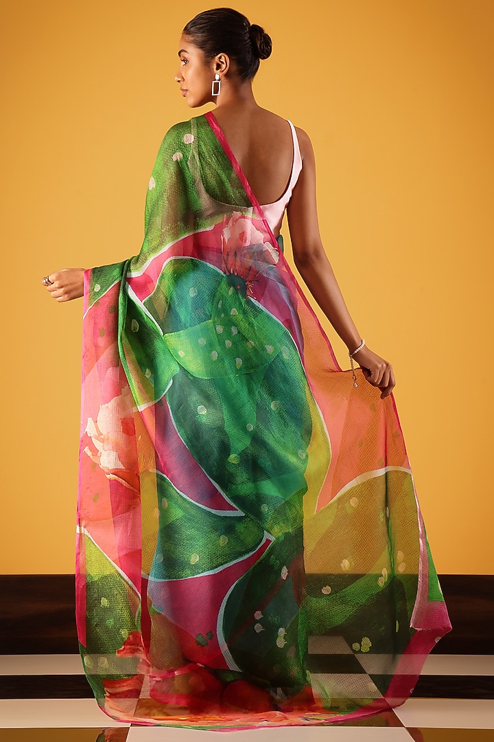 Powder Blue Kota Silk Printed Party Wear Saree by Satya Paul at Pernia's Pop Up Shop