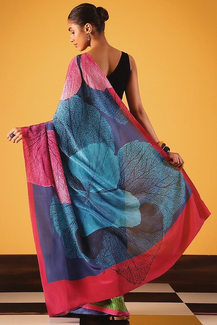 Light Blue Silk Crepe Floral Party Wear Saree by Satya Paul at Pernia's Pop Up Shop