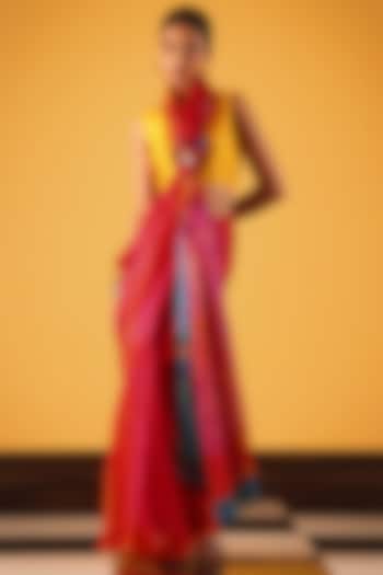 Red Kota Silk Printed Party Wear Saree by Satya Paul at Pernia's Pop Up Shop