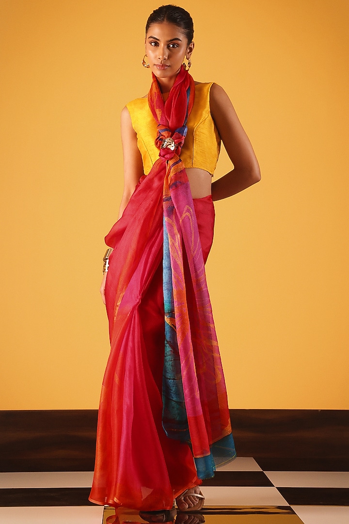 Red Kota Silk Printed Party Wear Saree by Satya Paul at Pernia's Pop Up Shop