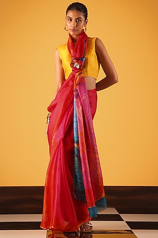 Red Kota Silk Printed Saree by Satya Paul