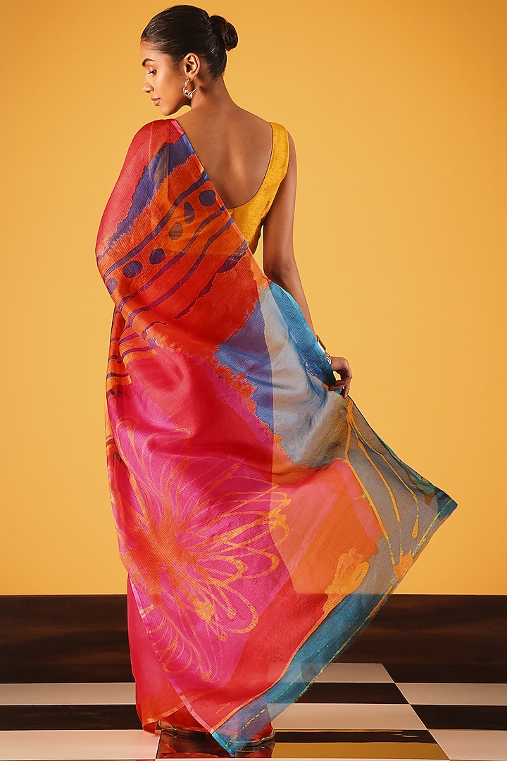 Red Kota Silk Printed Party Wear Saree by Satya Paul at Pernia's Pop Up Shop