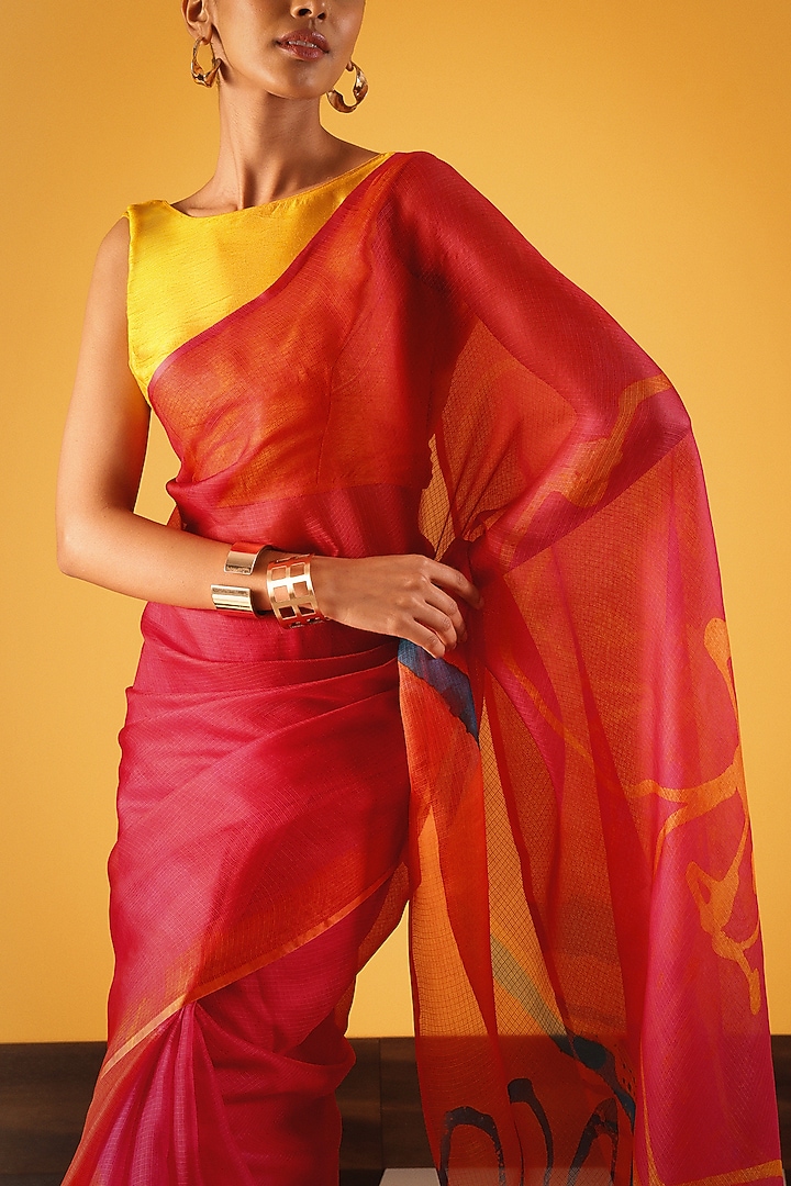 Red Kota Silk Printed Party Wear Saree by Satya Paul at Pernia's Pop Up Shop