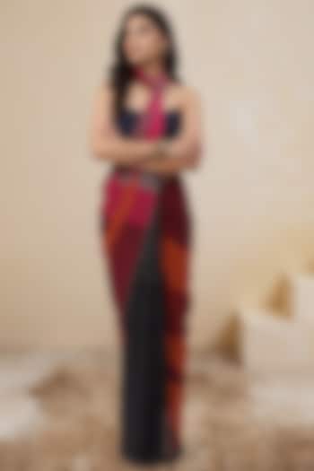 Black & Red Silk Crepe Party Wear Saree by Satya Paul at Pernia's Pop Up Shop