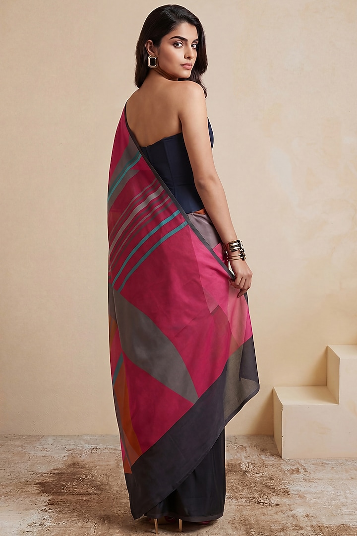 Black & Red Silk Crepe Party Wear Saree by Satya Paul at Pernia's Pop Up Shop
