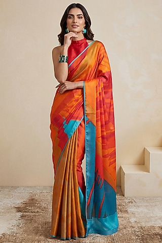 Multi-Colored Georgette Satin Saree by Satya Paul