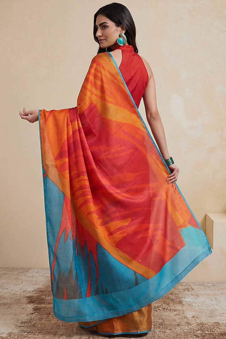 Multi-Colored Georgette Satin Party Wear Saree by Satya Paul at Pernia's Pop Up Shop