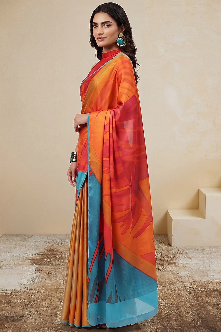 Multi-Colored Georgette Satin Party Wear Saree by Satya Paul at Pernia's Pop Up Shop