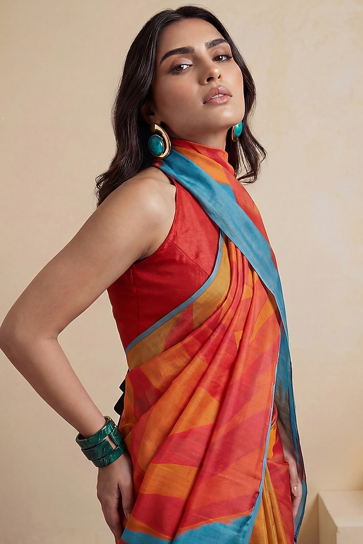 Multi-Colored Georgette Satin Party Wear Saree by Satya Paul at Pernia's Pop Up Shop