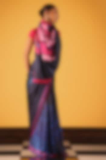 Dark Blue Georgette Satin Party Wear Saree by Satya Paul at Pernia's Pop Up Shop