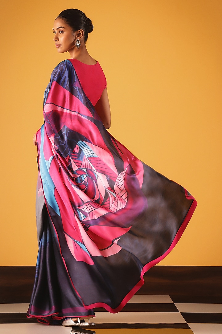 Dark Blue Georgette Satin Party Wear Saree by Satya Paul at Pernia's Pop Up Shop