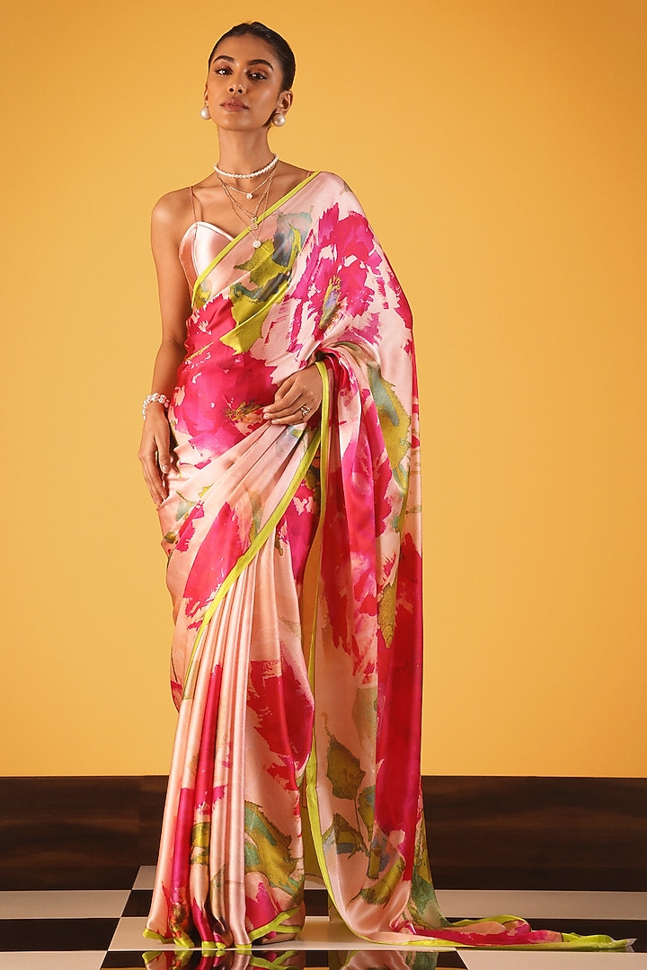 Soft Pink Silk Georgette Satin Party Wear Saree by Satya Paul at Pernia's Pop Up Shop