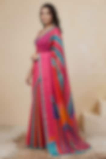 Fuchsia Pink Silk Georgette Satin Printed Party Wear Saree by Satya Paul at Pernia's Pop Up Shop