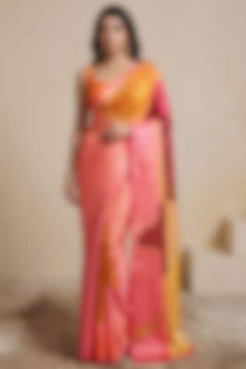 Pink Silk Georgette Satin Party Wear Saree by Satya Paul at Pernia's Pop Up Shop